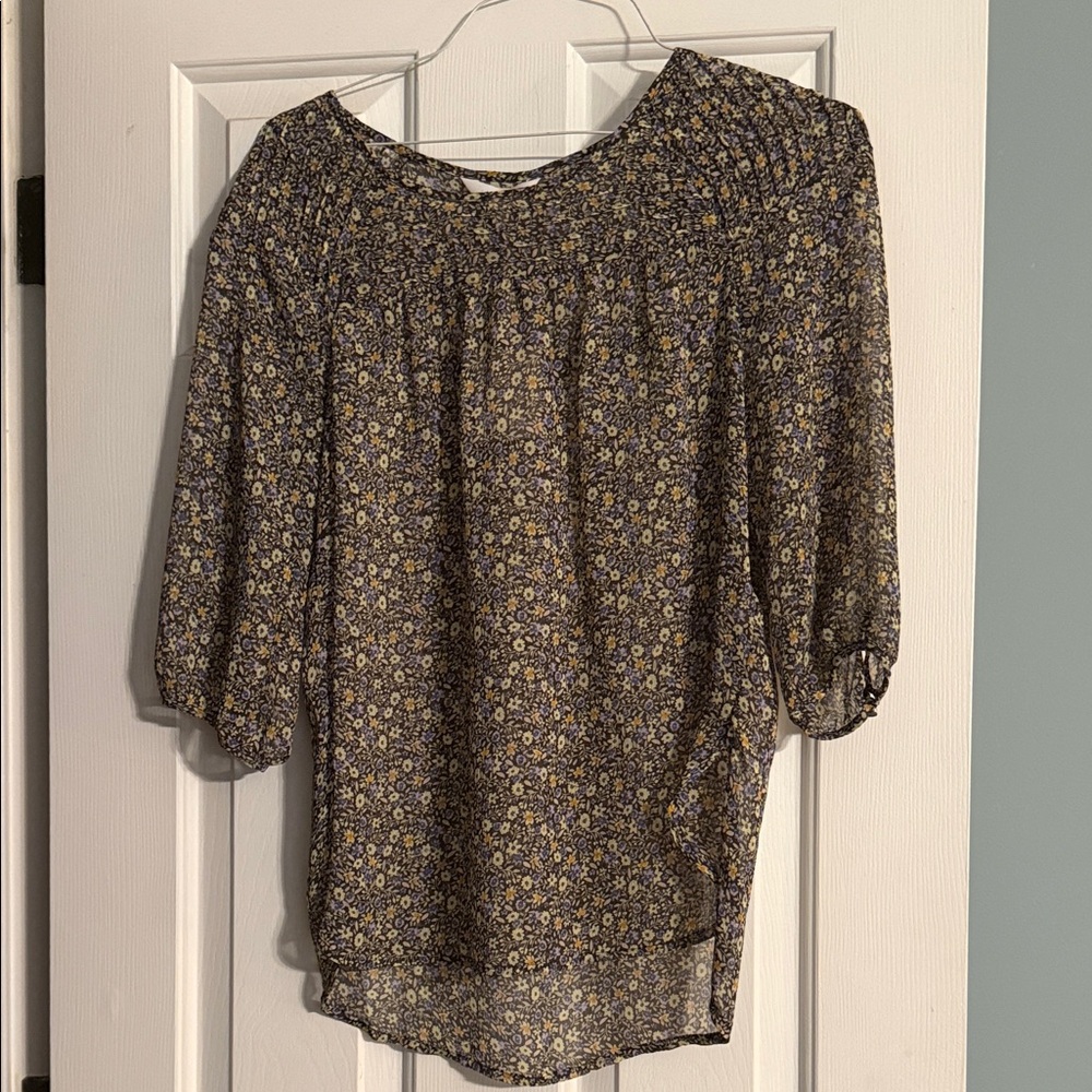 LC Lauren Conrad Brown and Cream Floral Blouse